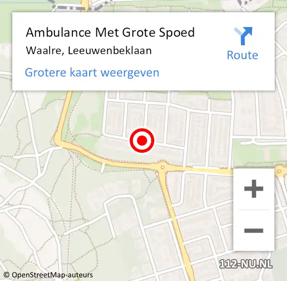 Locatie op kaart van de 112 melding: Ambulance Met Grote Spoed Naar Waalre, Leeuwenbeklaan op 4 juli 2018 02:28