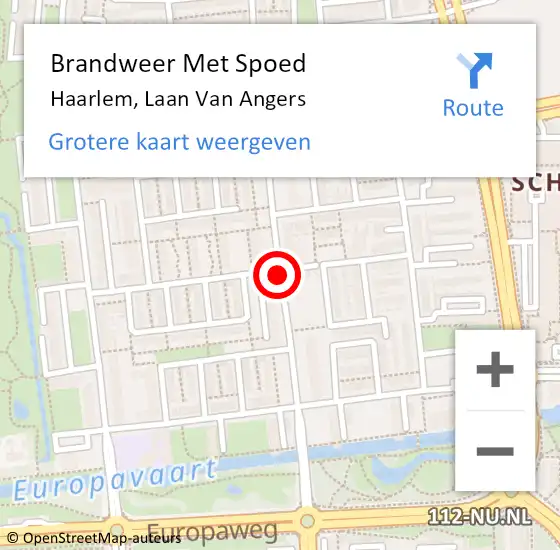 Locatie op kaart van de 112 melding: Brandweer Met Spoed Naar Haarlem, Laan Van Angers op 4 juli 2018 06:56