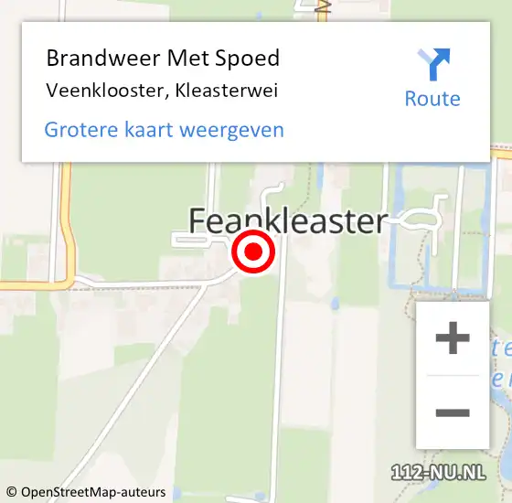 Locatie op kaart van de 112 melding: Brandweer Met Spoed Naar Veenklooster, Kleasterwei op 4 juli 2018 07:16