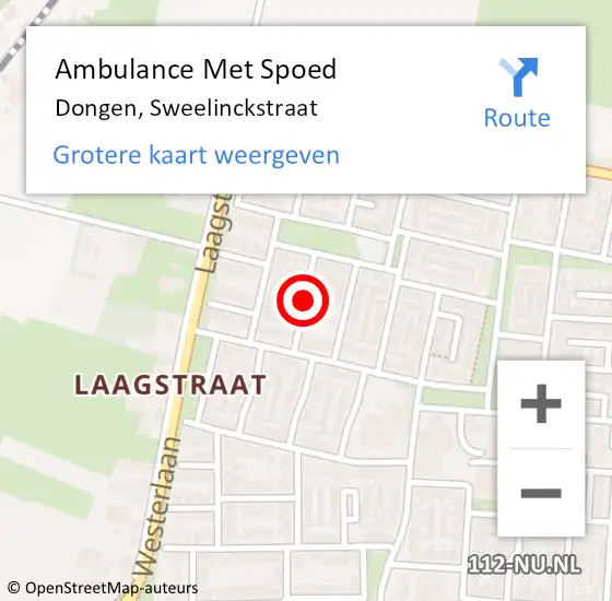 Locatie op kaart van de 112 melding: Ambulance Met Spoed Naar Dongen, Sweelinckstraat op 4 juli 2018 07:25