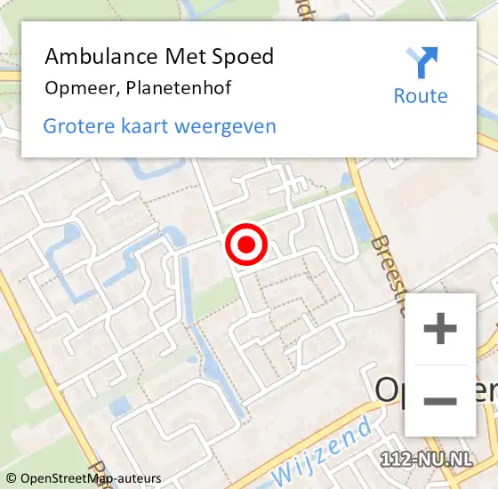 Locatie op kaart van de 112 melding: Ambulance Met Spoed Naar Opmeer, Planetenhof op 4 juli 2018 08:47