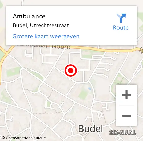 Locatie op kaart van de 112 melding: Ambulance Budel, Utrechtsestraat op 4 juli 2018 09:04