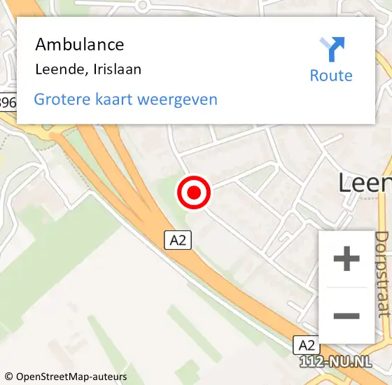 Locatie op kaart van de 112 melding: Ambulance Leende, Irislaan op 4 juli 2018 09:26