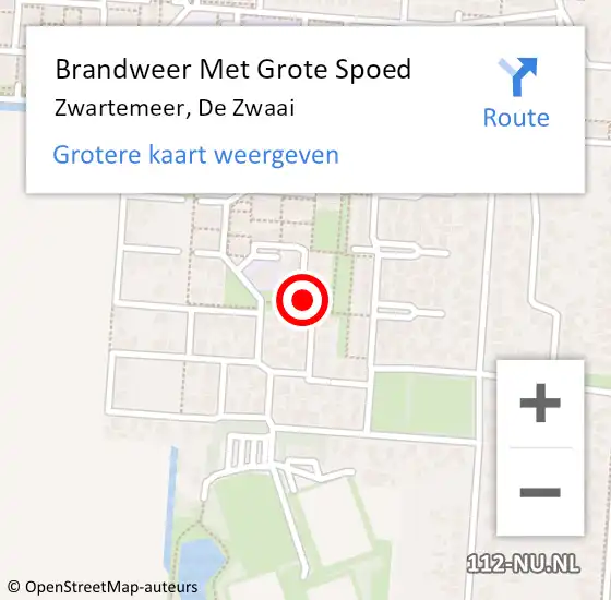 Locatie op kaart van de 112 melding: Brandweer Met Grote Spoed Naar Zwartemeer, De Zwaai op 4 juli 2018 09:58