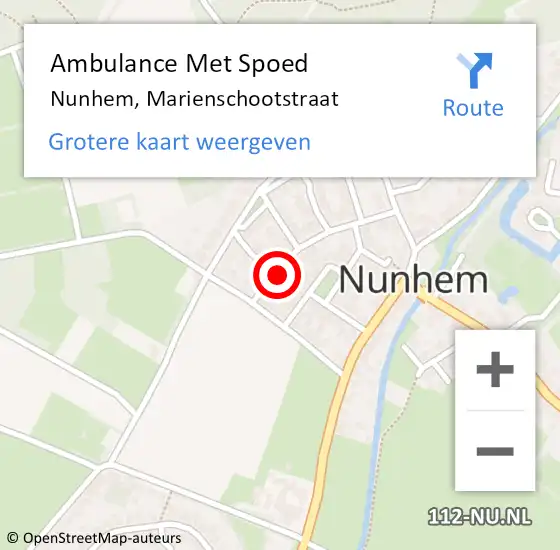 Locatie op kaart van de 112 melding: Ambulance Met Spoed Naar Nunhem, Marienschootstraat op 1 maart 2014 18:58