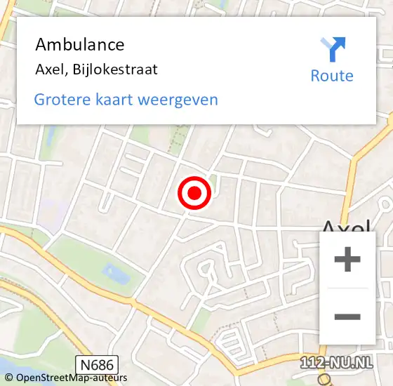 Locatie op kaart van de 112 melding: Ambulance Axel, Bijlokestraat op 4 juli 2018 10:12