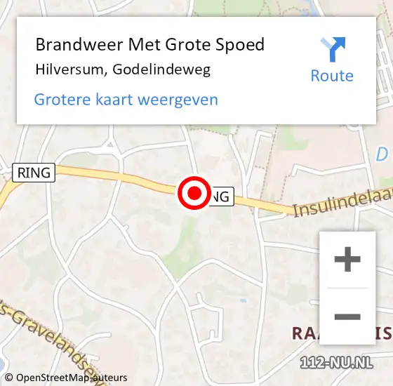 Locatie op kaart van de 112 melding: Brandweer Met Grote Spoed Naar Hilversum, Godelindeweg op 4 juli 2018 10:15