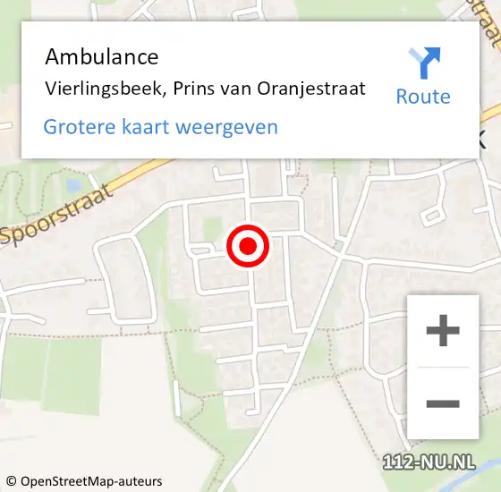 Locatie op kaart van de 112 melding: Ambulance Vierlingsbeek, Prins van Oranjestraat op 4 juli 2018 10:17