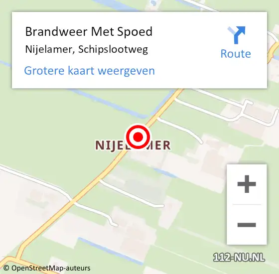 Locatie op kaart van de 112 melding: Brandweer Met Spoed Naar Nijelamer, Schipslootweg op 4 juli 2018 10:50