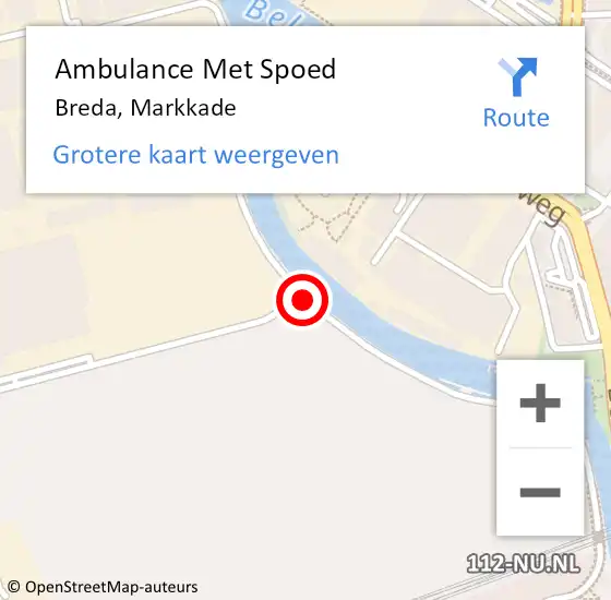 Locatie op kaart van de 112 melding: Ambulance Met Spoed Naar Breda, Markkade op 4 juli 2018 11:01