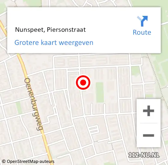 Locatie op kaart van de 112 melding:  Nunspeet, Piersonstraat op 4 juli 2018 11:03