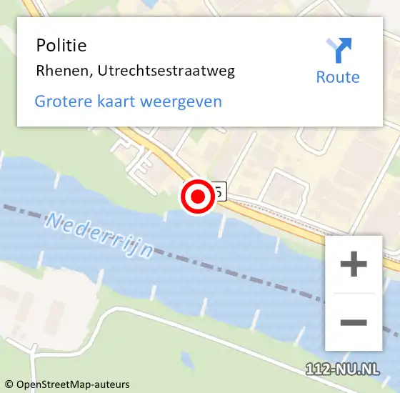 Locatie op kaart van de 112 melding: Politie Rhenen, Utrechtsestraatweg op 4 juli 2018 11:16