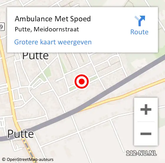 Locatie op kaart van de 112 melding: Ambulance Met Spoed Naar Putte, Meidoornstraat op 4 juli 2018 12:58