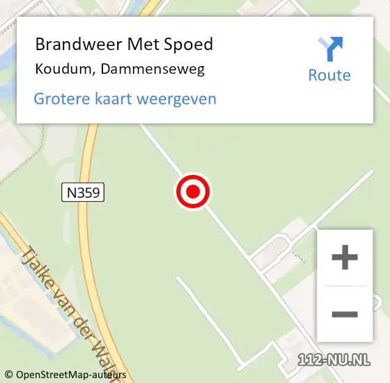 Locatie op kaart van de 112 melding: Brandweer Met Spoed Naar Koudum, Dammenseweg op 4 juli 2018 13:34