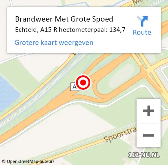 Locatie op kaart van de 112 melding: Brandweer Met Grote Spoed Naar Echteld, A15 R hectometerpaal: 134,7 op 4 juli 2018 13:39