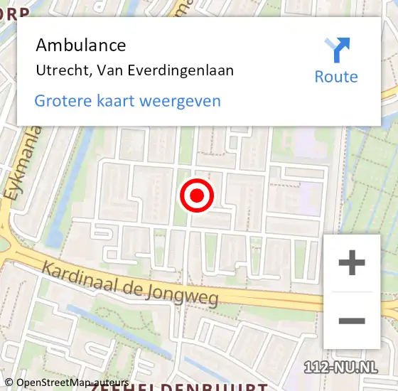 Locatie op kaart van de 112 melding: Ambulance Utrecht, Van Everdingenlaan op 4 juli 2018 13:41