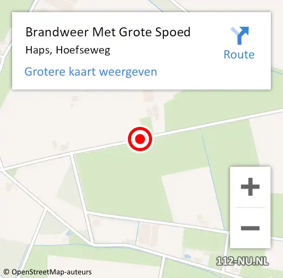 Locatie op kaart van de 112 melding: Brandweer Met Grote Spoed Naar Haps, Hoefseweg op 4 juli 2018 14:40