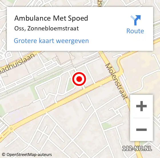 Locatie op kaart van de 112 melding: Ambulance Met Spoed Naar Oss, Zonnebloemstraat op 4 juli 2018 15:05