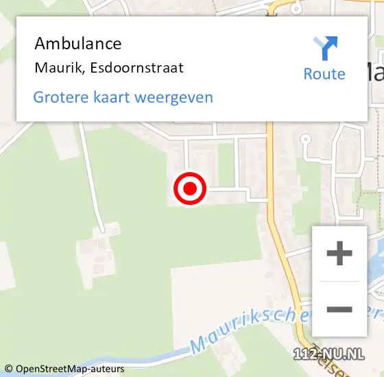 Locatie op kaart van de 112 melding: Ambulance Maurik, Esdoornstraat op 4 juli 2018 15:23