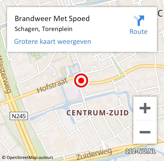 Locatie op kaart van de 112 melding: Brandweer Met Spoed Naar Schagen, Torenplein op 4 juli 2018 16:23