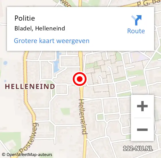 Locatie op kaart van de 112 melding: Politie Bladel, Helleneind op 4 juli 2018 17:06