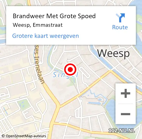 Locatie op kaart van de 112 melding: Brandweer Met Grote Spoed Naar Weesp, Emmastraat op 4 juli 2018 18:00