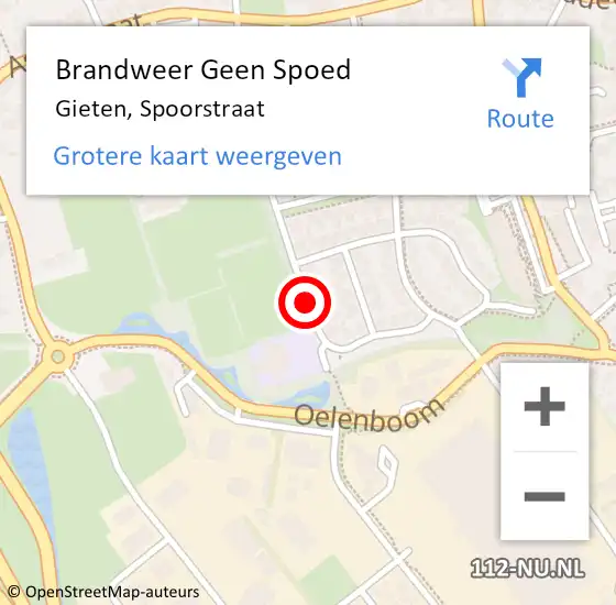 Locatie op kaart van de 112 melding: Brandweer Geen Spoed Naar Gieten, Spoorstraat op 4 juli 2018 19:31