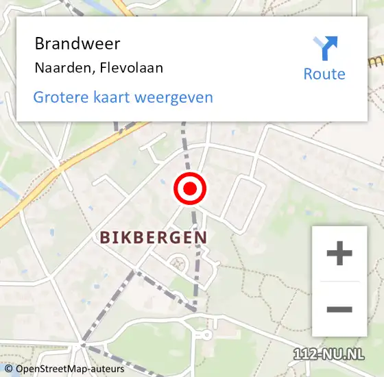 Locatie op kaart van de 112 melding: Brandweer Naarden, Flevolaan op 4 juli 2018 19:47