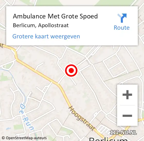 Locatie op kaart van de 112 melding: Ambulance Met Grote Spoed Naar Berlicum, Apollostraat op 4 juli 2018 20:12