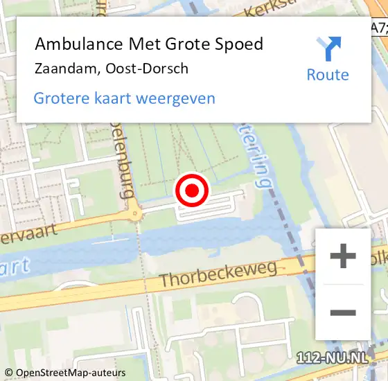 Locatie op kaart van de 112 melding: Ambulance Met Grote Spoed Naar Zaandam, Oost-Dorsch op 4 juli 2018 20:17