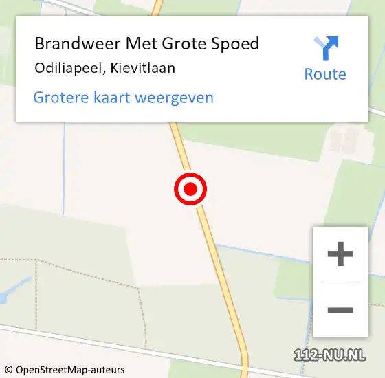 Locatie op kaart van de 112 melding: Brandweer Met Grote Spoed Naar Odiliapeel, Kievitlaan op 4 juli 2018 20:24