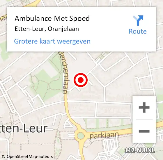 Locatie op kaart van de 112 melding: Ambulance Met Spoed Naar Etten-Leur, Oranjelaan op 4 juli 2018 20:53