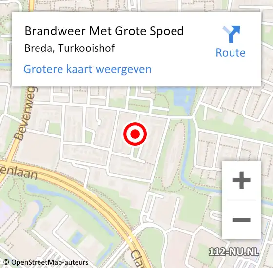 Locatie op kaart van de 112 melding: Brandweer Met Grote Spoed Naar Breda, Turkooishof op 4 juli 2018 21:23