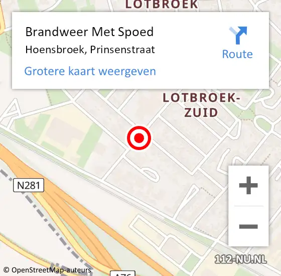 Locatie op kaart van de 112 melding: Brandweer Met Spoed Naar Hoensbroek, Prinsenstraat op 4 juli 2018 21:48