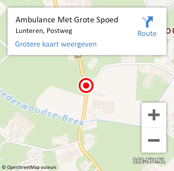 Locatie op kaart van de 112 melding: Ambulance Met Grote Spoed Naar Lunteren, Postweg op 4 juli 2018 21:49