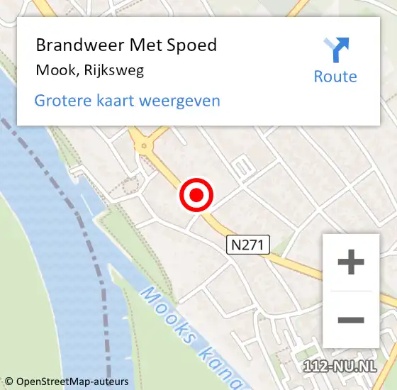 Locatie op kaart van de 112 melding: Brandweer Met Spoed Naar Mook, N271 hectometerpaal: 121,5 op 4 juli 2018 22:09