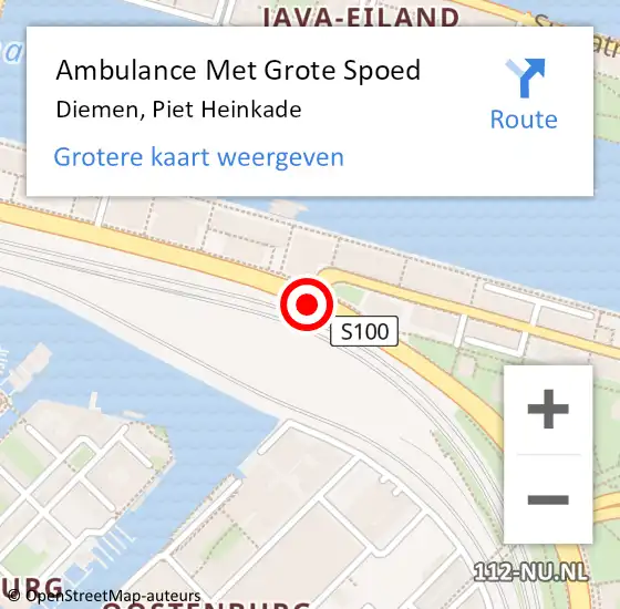 Locatie op kaart van de 112 melding: Ambulance Met Grote Spoed Naar Diemen, Piet Heinkade op 4 juli 2018 22:36
