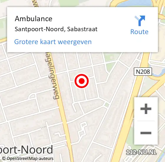 Locatie op kaart van de 112 melding: Ambulance Santpoort-Noord, Sabastraat op 4 juli 2018 23:29