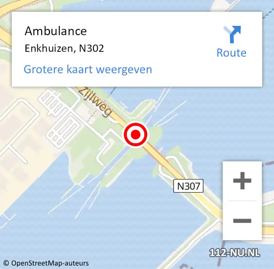 Locatie op kaart van de 112 melding: Ambulance Enkhuizen, N302 op 4 juli 2018 23:54