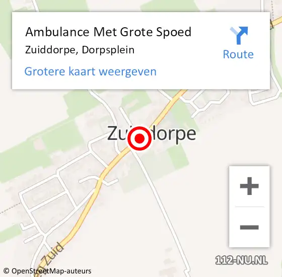 Locatie op kaart van de 112 melding: Ambulance Met Grote Spoed Naar Zuiddorpe, Dorpsplein op 5 juli 2018 03:53