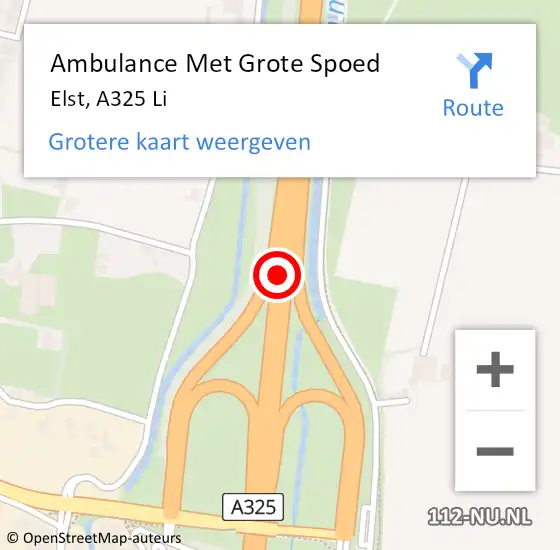 Locatie op kaart van de 112 melding: Ambulance Met Grote Spoed Naar Elst, A325 Re hectometerpaal: 15,1 op 5 juli 2018 07:46