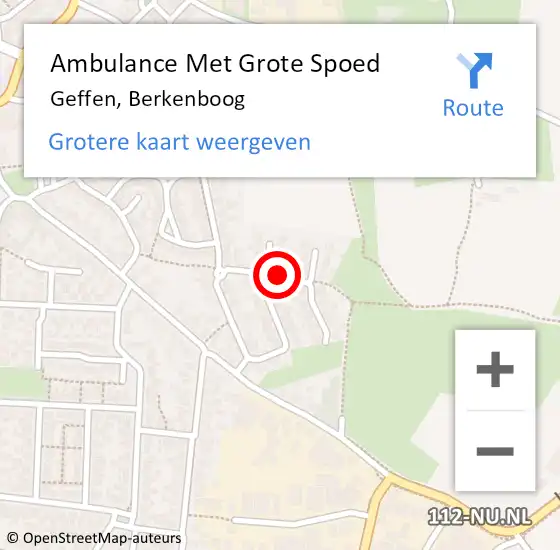 Locatie op kaart van de 112 melding: Ambulance Met Grote Spoed Naar Geffen, Berkenboog op 5 juli 2018 07:47