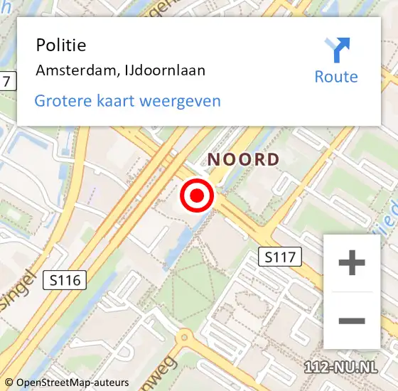 Locatie op kaart van de 112 melding: Politie Amsterdam, IJdoornlaan op 5 juli 2018 08:23