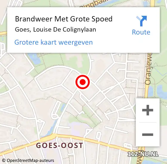 Locatie op kaart van de 112 melding: Brandweer Met Grote Spoed Naar Goes, Louise De Colignylaan op 5 juli 2018 08:27