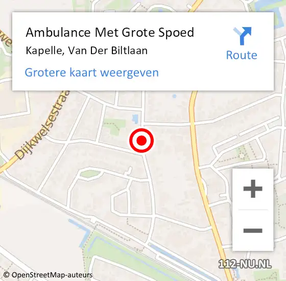 Locatie op kaart van de 112 melding: Ambulance Met Grote Spoed Naar Kapelle, Van Der Biltlaan op 5 juli 2018 08:47