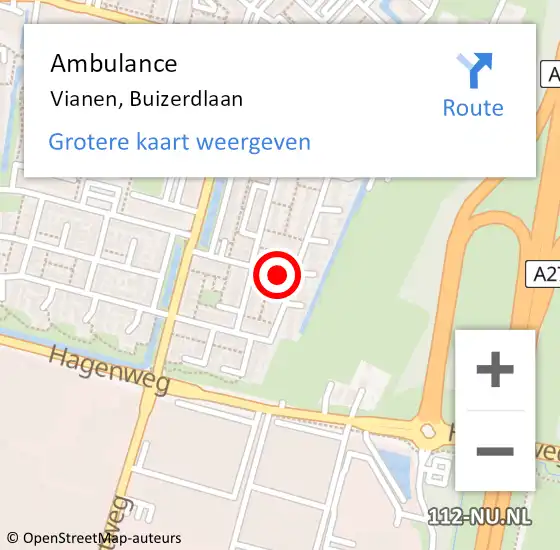 Locatie op kaart van de 112 melding: Ambulance Vianen, Buizerdlaan op 5 juli 2018 09:39