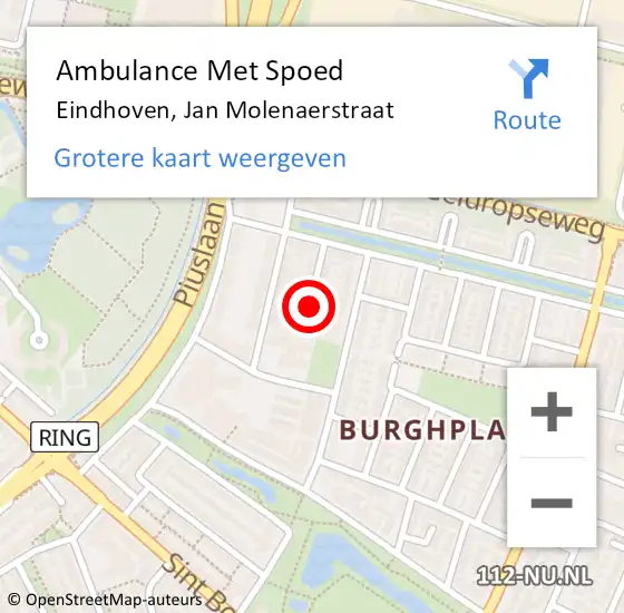 Locatie op kaart van de 112 melding: Ambulance Met Spoed Naar Eindhoven, Jan Molenaerstraat op 5 juli 2018 10:03