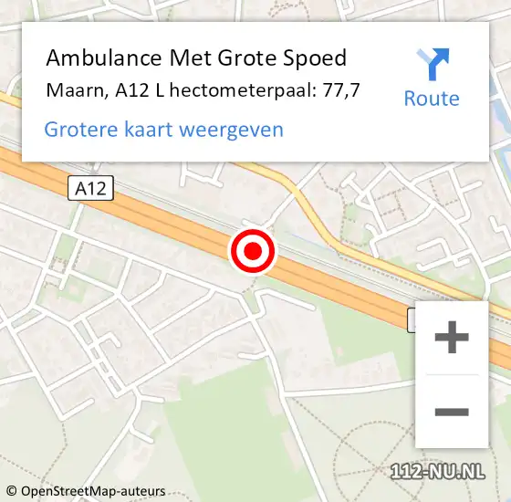 Locatie op kaart van de 112 melding: Ambulance Met Grote Spoed Naar Maarn, A12 Re hectometerpaal: 82,6 op 5 juli 2018 10:07