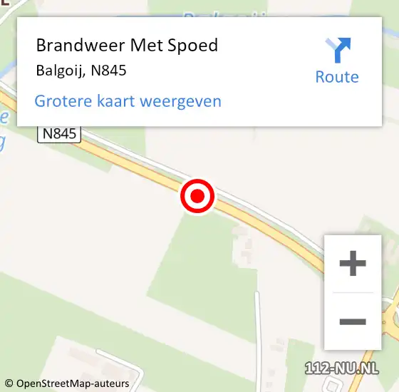 Locatie op kaart van de 112 melding: Brandweer Met Spoed Naar Balgoij, N845 op 5 juli 2018 10:27