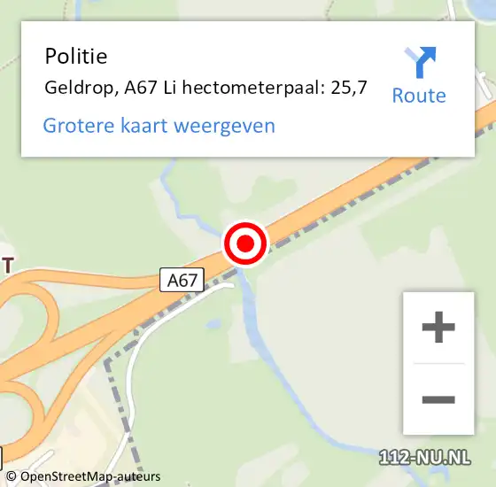 Locatie op kaart van de 112 melding: Politie Geldrop, A67 Li hectometerpaal: 27,5 op 5 juli 2018 10:28
